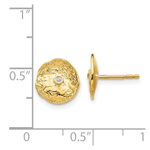 14k Small Textured Circle Diamond Earrings-WBC-EM5505-003-YA