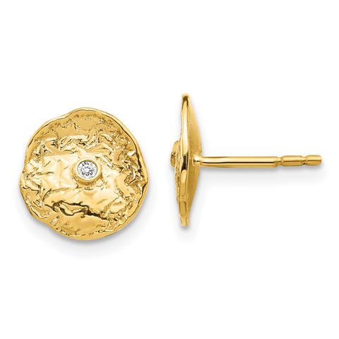 14k Small Textured Circle Diamond Earrings-WBC-EM5505-003-YA