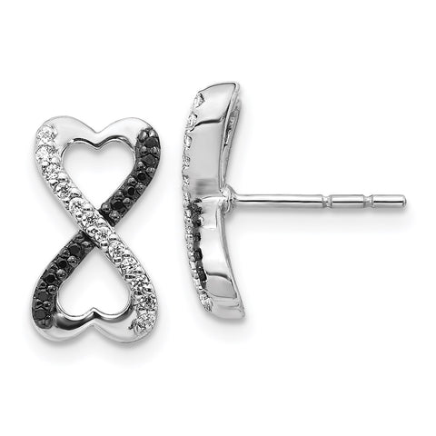 14k White Gold Black and White Diamond Infinity Heart Post Earrings-WBC-EM5516-BK-016-WA
