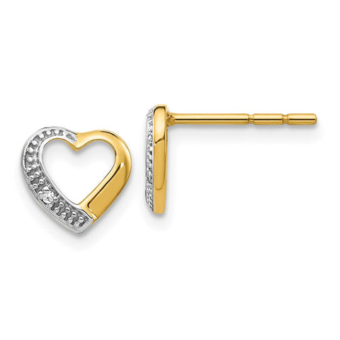 14k and Rhodium Diamond Heart Post Earrings-WBC-EM5517-001-YA