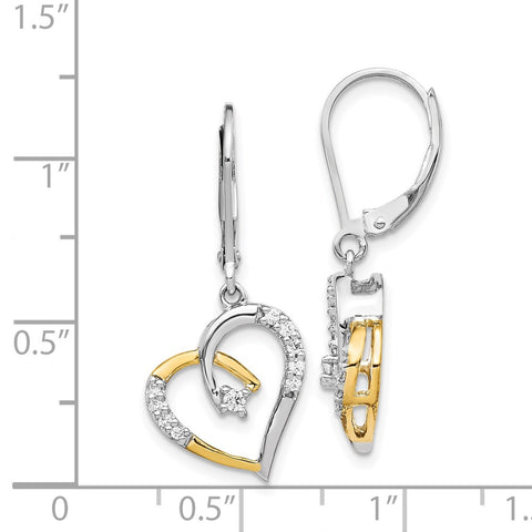 14k Yellow and White Gold Diamond Heart Leverback Earrings-WBC-EM5532-020-YWA