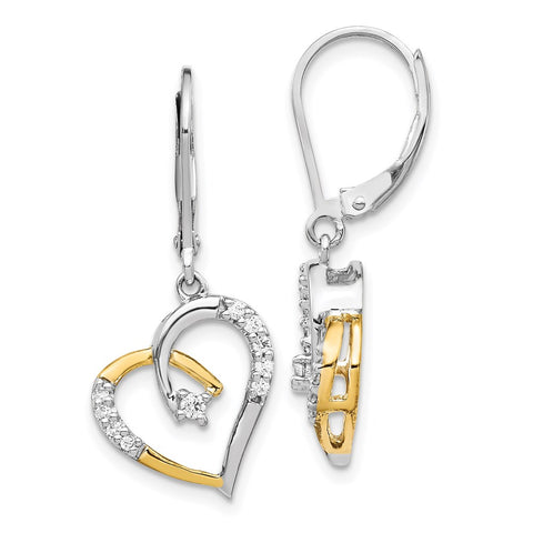 14k Yellow and White Gold Diamond Heart Leverback Earrings-WBC-EM5532-020-YWA