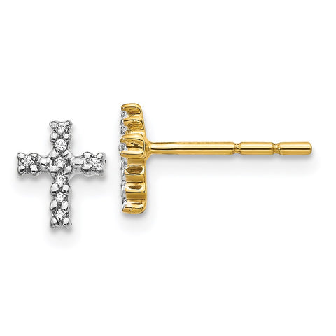 14k w/Rhodium Diamond Cross Post Earrings-WBC-EM5534-005-YA