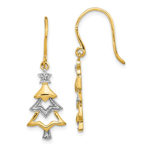 14k and Rhodium Diamond Christmas Tree Dangle Earrings-WBC-EM5541-002-YA