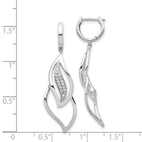 14k White Gold Diamond Hinged Hoop Leaf Design Dangle Earrings-WBC-EM5560-025-WA