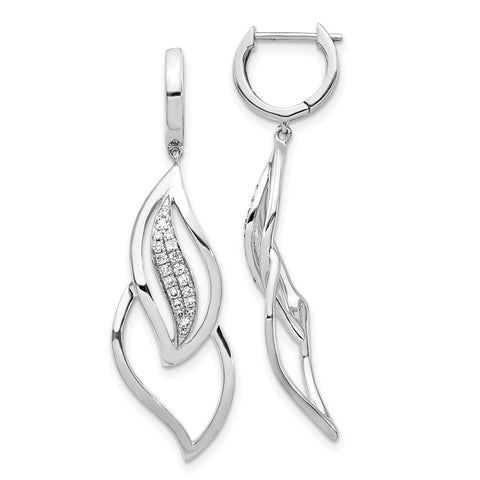 14k White Gold Diamond Hinged Hoop Leaf Design Dangle Earrings-WBC-EM5560-025-WA