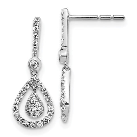 14k White Gold Diamond Fancy Teardrop Dangle Post Earrings-WBC-EM5564-040-WA