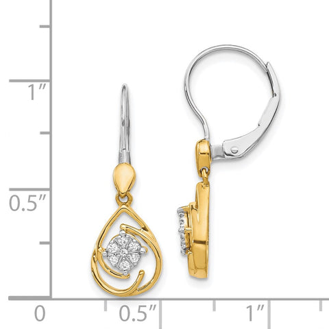 14k Two-tone Diamond Teardrop Dangle Leverback Earrings-WBC-EM5567-008-YWA