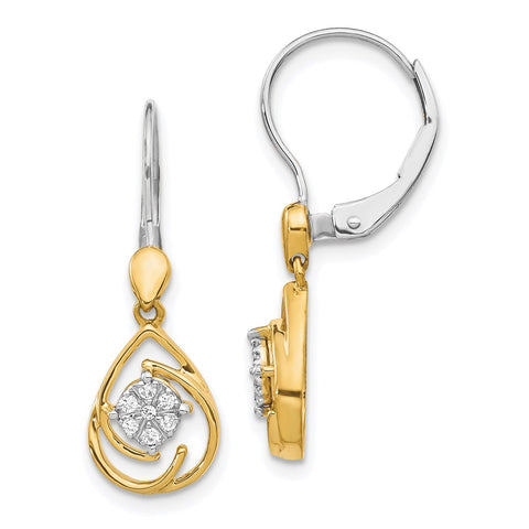 14k Two-tone Diamond Teardrop Dangle Leverback Earrings-WBC-EM5567-008-YWA