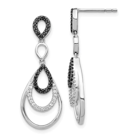 14k White Gold Black and White Diamond Post Earrings-WBC-EM5572-040-WA