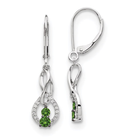 14k White Gold Green/White Diamond Leverback Earrings-WBC-EM5581-GD-050-WA