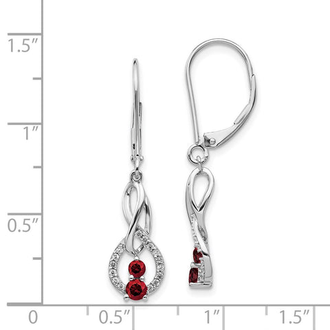 14k White Gold Red/White Diamond Leverback Earrings-WBC-EM5581-RD-050-WA