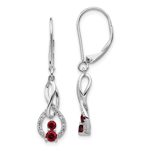 14k White Gold Red/White Diamond Leverback Earrings-WBC-EM5581-RD-050-WA