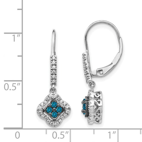 14k White Gold White and Blue Diamond Dangle Leverback Earrings-WBC-EM5583-BD-040-WA