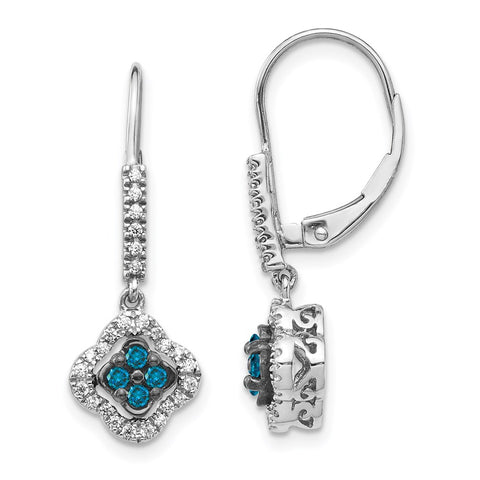 14k White Gold White and Blue Diamond Dangle Leverback Earrings-WBC-EM5583-BD-040-WA