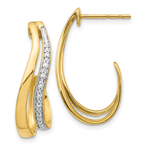 14k w/Rhodium Diamond J-Hoop Post Earrings-WBC-EM5584-007-YA