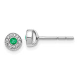 14k White Gold Diamond and Emerald Halo Post Earrings-WBC-EM5586-EM-007-WA