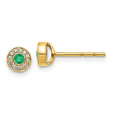 14k Diamond and Emerald Halo Post Earrings-WBC-EM5586-EM-007-YA