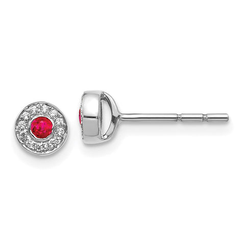 14k White Gold Diamond and Ruby Halo Post Earrings-WBC-EM5586-RU-007-WA