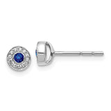 14k White Gold Diamond and Sapphire Halo Post Earrings-WBC-EM5586-SA-007-WA