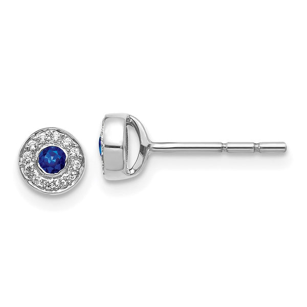 14k White Gold Diamond and Sapphire Halo Post Earrings-WBC-EM5586-SA-007-WA