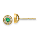 14k Gold Diamond and Emerald Halo Post Earrings-WBC-EM5587-EM-010-YA