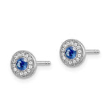 14k White Gold Diamond and Blue Sapphire Halo Post Earrings-WBC-EM5587-SA-010-WA