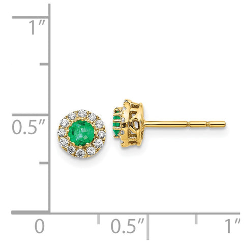 14k Gold Diamond and Emerald Halo Post Earrings-WBC-EM5588-EM-016-YA