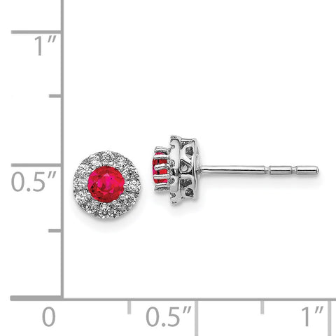 14k White Gold Diamond and Ruby Halo Post Earrings-WBC-EM5588-RU-016-WA