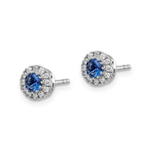 14k White Gold Diamond and Blue Sapphire Halo Post Earrings-WBC-EM5588-SA-016-WA