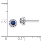 14k White Gold Diamond and Blue Sapphire Halo Post Earrings-WBC-EM5588-SA-016-WA