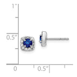 14k White Gold Diamond and Sapphire Square Halo Earrings-WBC-EM5589-SA-020-WA