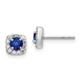 14k White Gold Diamond and Sapphire Square Halo Earrings-WBC-EM5589-SA-020-WA