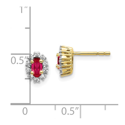 10k Yellow Gold Diamond and Ruby Oval Halo Earrings-WBC-EM5591-RU-020-1YA