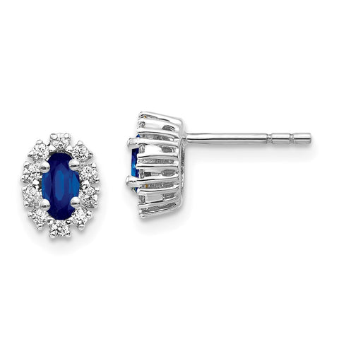 10k White Gold Diamond and Sapphire Oval Halo Earrings-WBC-EM5591-SA-020-1WA