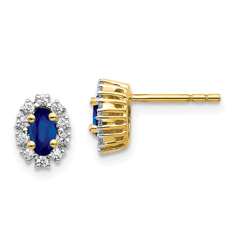 14k Yellow Gold Diamond and Sapphire Oval Halo Earrings-WBC-EM5591-SA-020-YA