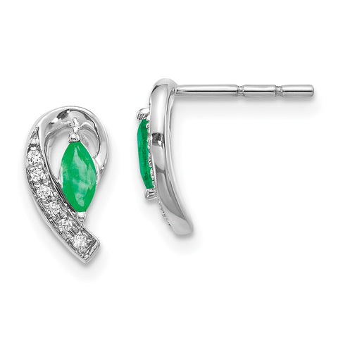 10k White Gold 1/20Ct Diamond and Emerald Earrings-WBC-EM5592-EM-005-1WA