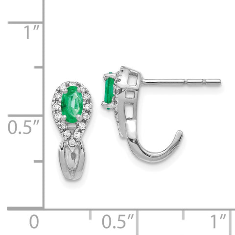 14k White Gold 1/8Ct Diamond and Emerald Earrings-WBC-EM5593-EM-013-WA