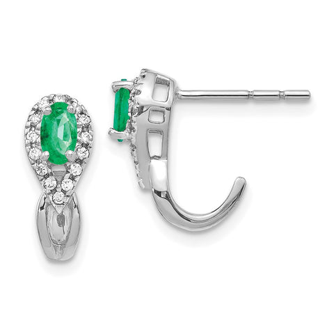 14k White Gold 1/8Ct Diamond and Emerald Earrings-WBC-EM5593-EM-013-WA