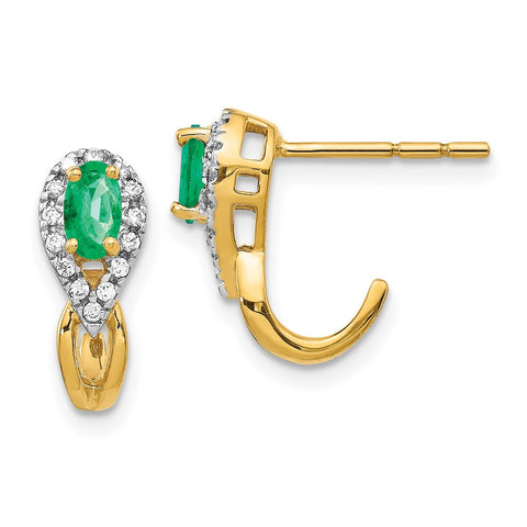 14k 1/8Ct Diamond and Emerald Earrings-WBC-EM5593-EM-013-YA