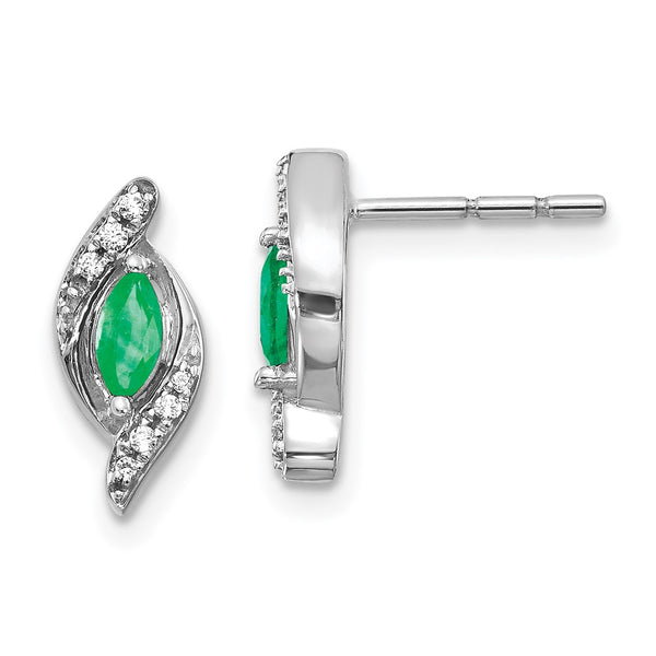 10k White Gold 1/15Ct Diamond and Emerald Earrings-WBC-EM5594-EM-007-1WA