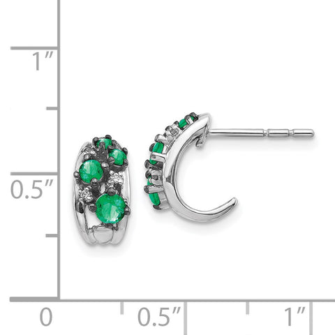 14k White Gold Diamond and Emerald Polished Post Hoop Earrings-WBC-EM5595-EM-004-WA