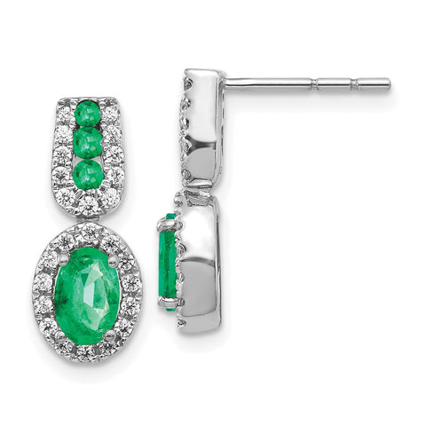 14k White Gold 1/3Ct Diamond and Emerald Earrings-WBC-EM5597-EM-033-WA