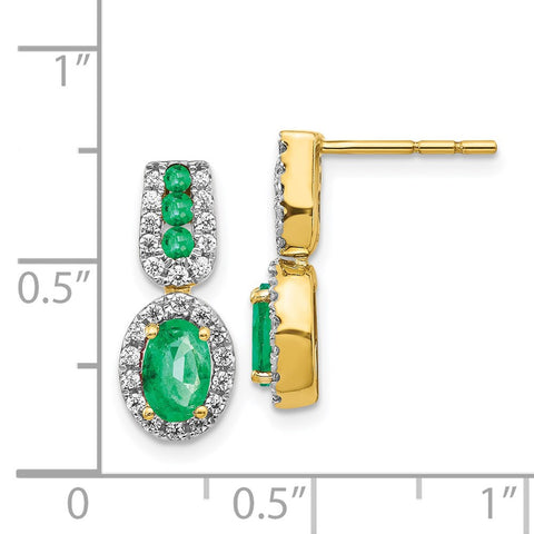 14k 1/3Ct Diamond and Emerald Earrings-WBC-EM5597-EM-033-YA