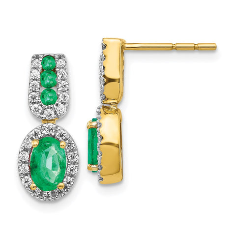 14k 1/3Ct Diamond and Emerald Earrings-WBC-EM5597-EM-033-YA