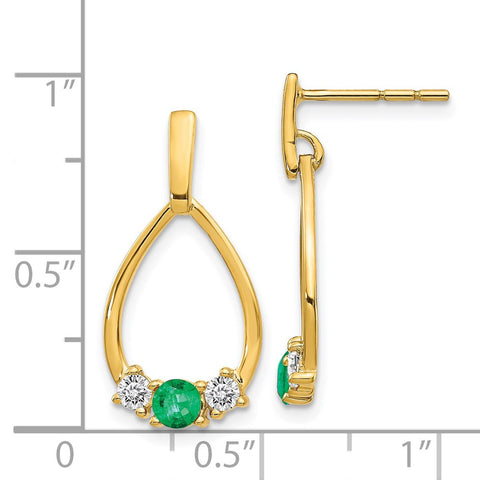 14k  Emerald and White Sapphire Post Dangle Earrings-WBC-EM5598-EM-Y