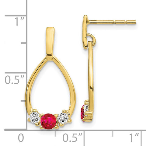 10k  AF. Ruby and White Sapphire Post Dangle Earrings-WBC-EM5598-RU-1Y