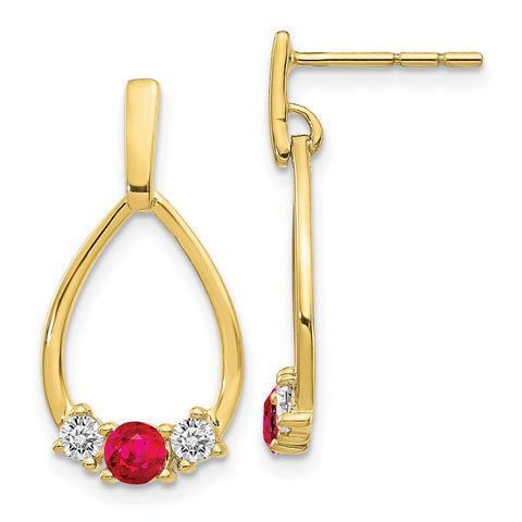 10k  AF. Ruby and White Sapphire Post Dangle Earrings-WBC-EM5598-RU-1Y