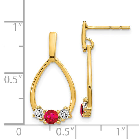 14k  AF. Ruby and White Sapphire Post Dangle Earrings-WBC-EM5598-RU-Y