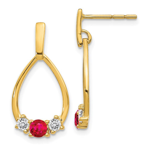 14k  AF. Ruby and White Sapphire Post Dangle Earrings-WBC-EM5598-RU-Y